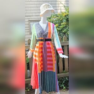 Handmade Maxi, Long Sleeve Cotton Patchwork Dress XL